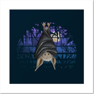 Casual Gothic Wicca Bat in Dark Blue Full Moon Night Posters and Art